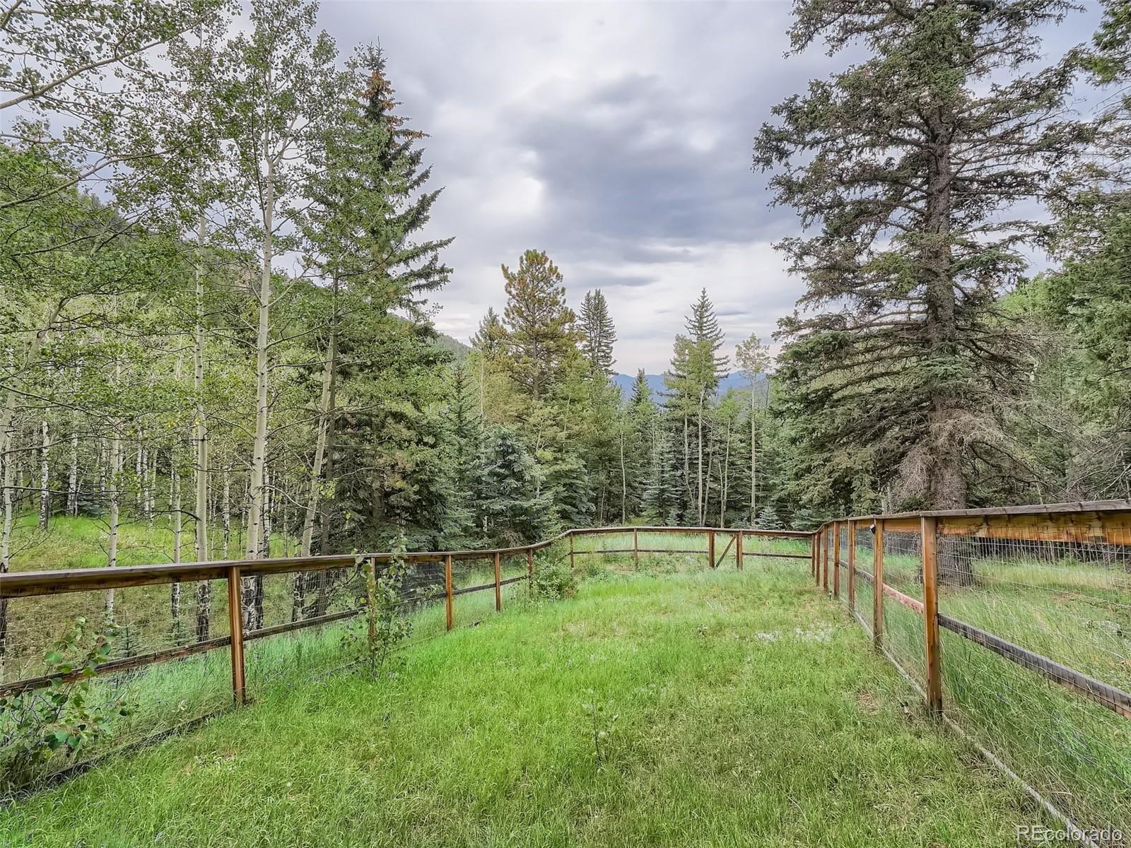 4387 Witter Gulch Road Evergreen, CO 80439 - Photo 27 of 31 a view of a green field with wooden fence