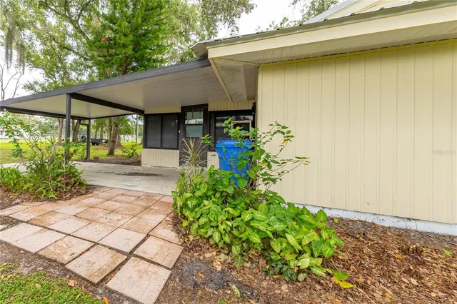 a view of a backyard with potted plants