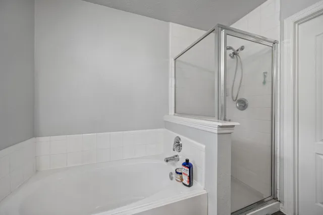 a bathroom with a bathtub