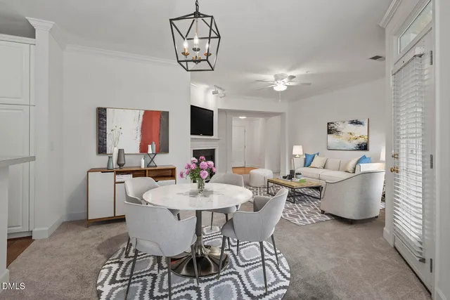 a living room with a fireplace