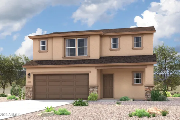 a front view of a house with a garage