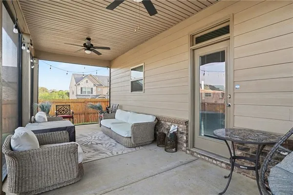 a outdoor living space with furniture