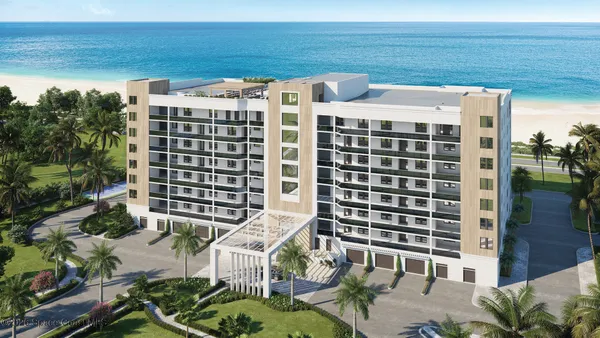 a front view of a building with outdoor space