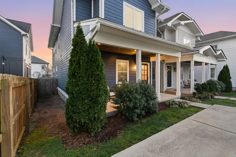 a view of a building with a garden