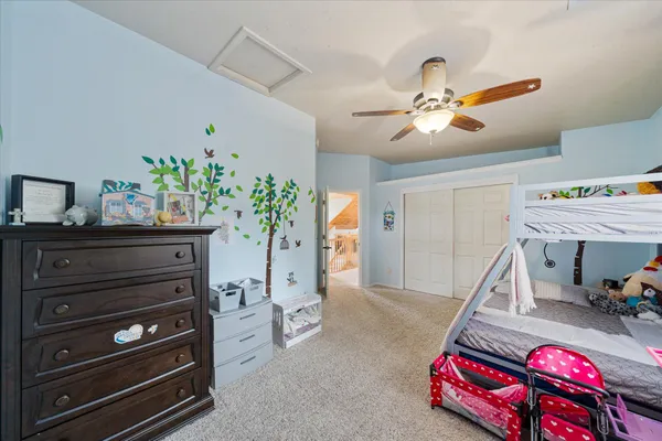 a view of a park with a slide