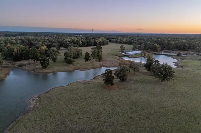 a view of a lake with a city