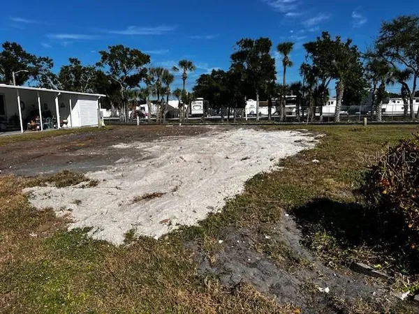 a view of swimming pool with outdoor seating and covered with trees