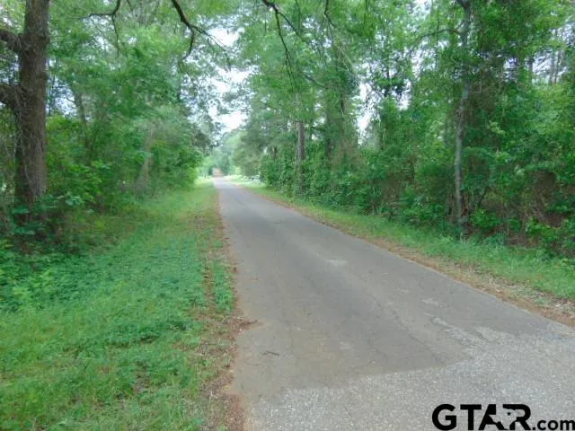 a view of a road with trees in the background
