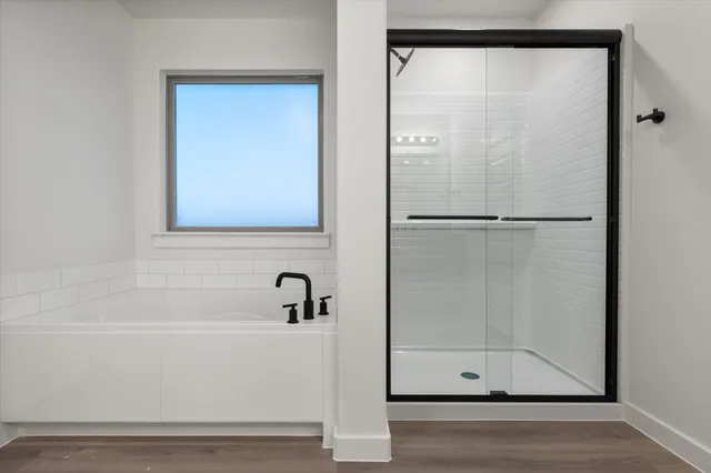 a bathroom with a bathtub