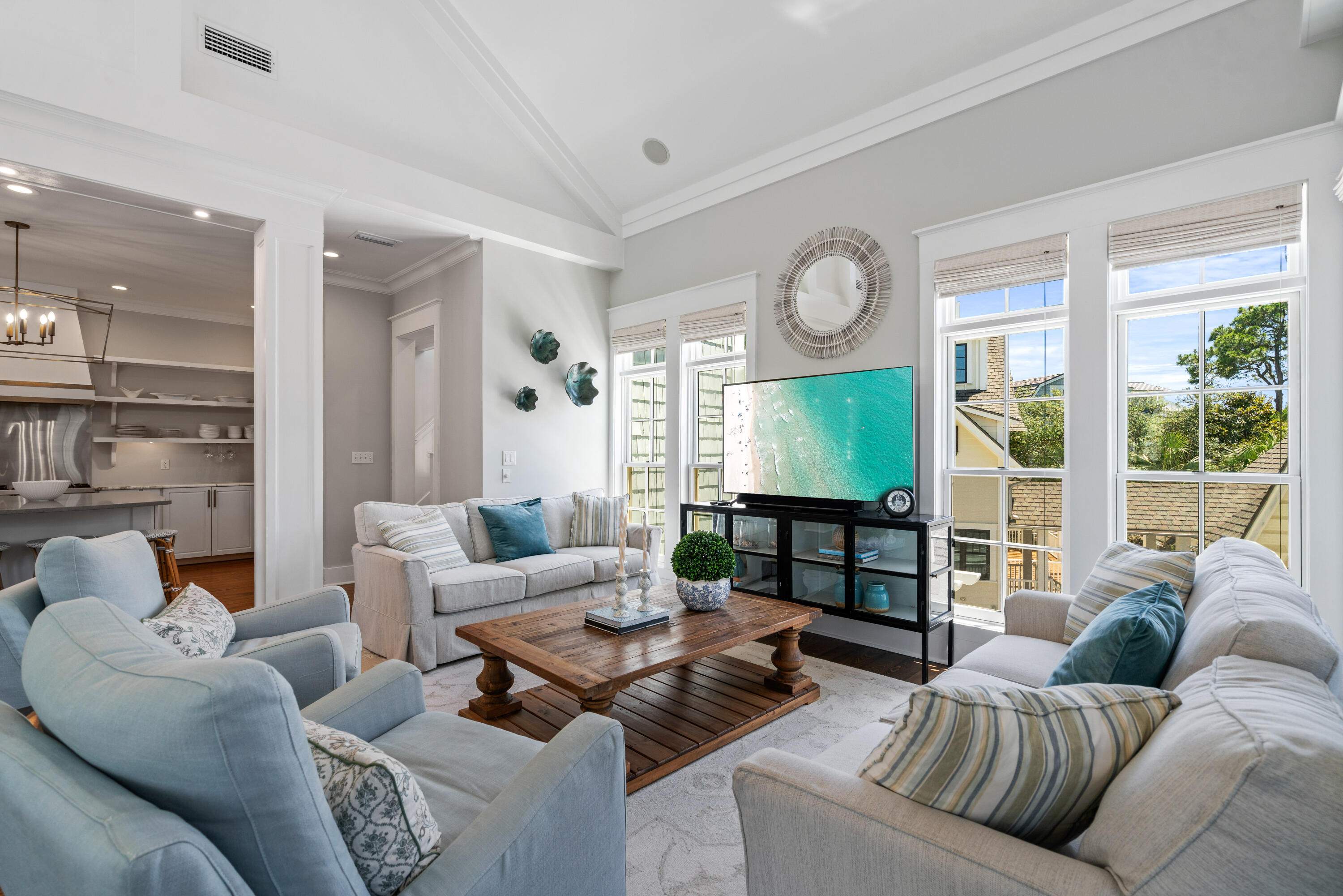 148 Coopersmith Lane Inlet Beach, FL 32461 - Photo 47 of 82 a living room with furniture a window and kitchen view