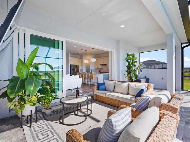 a aerial view of a house with a swimming pool