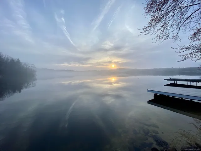 a view of a lake with a mountain