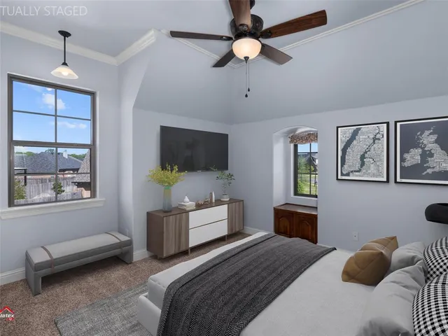 an empty room with closet and windows