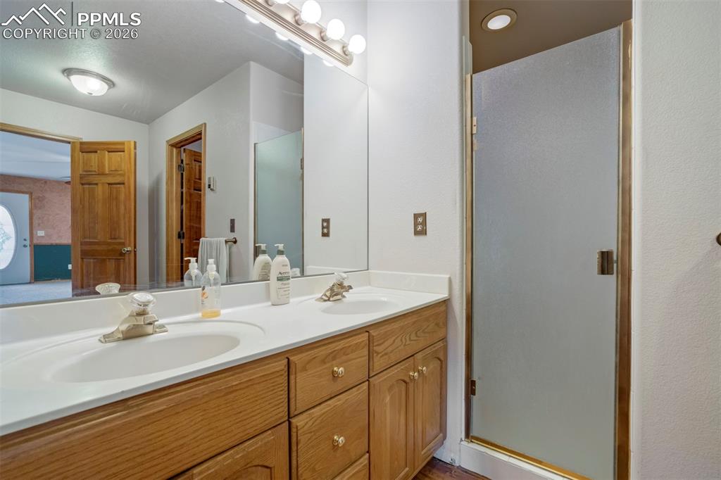 2550 Slocum Road Peyton, CO 80831 - Photo 25 of 49 a bathroom with a sink and a mirror