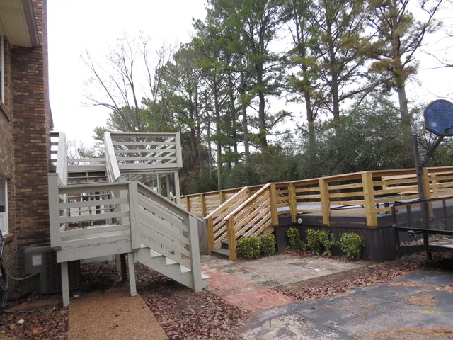 a view of a bench in a yard