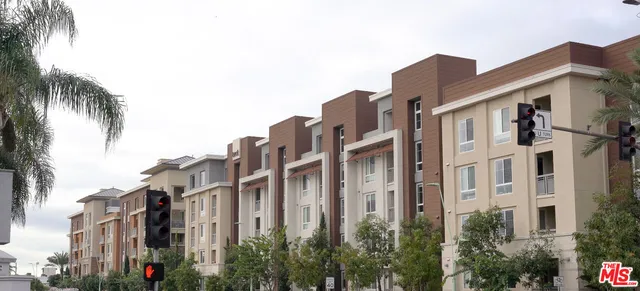 a front view of a multi story building