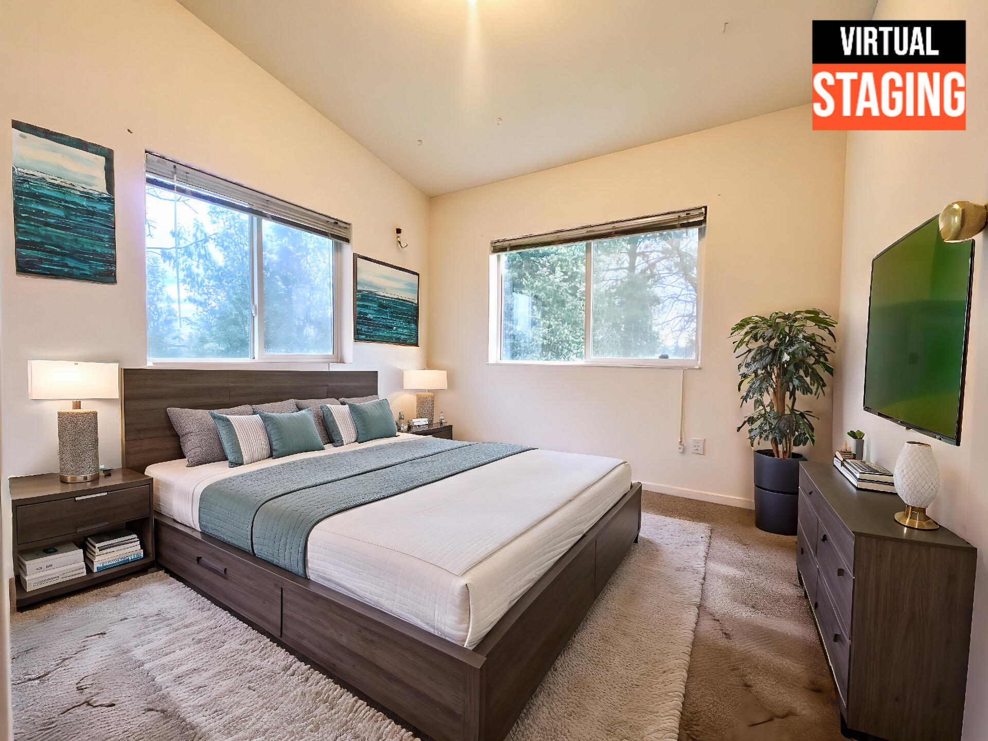 5321 Pine Street Anderson, CA 96007 - Photo 11 of 49 a bedroom with a large bed and a flat tv screen on dresser