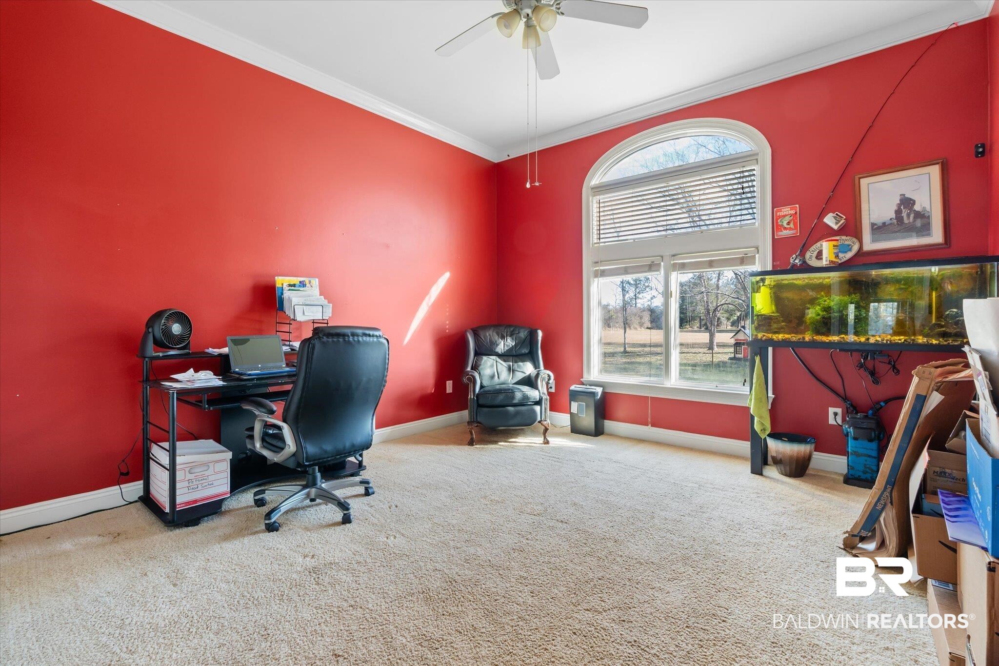 15635 County Road 83 Elberta, AL 36530 - Photo 16 of 54 Office area featuring carpet flooring, ceiling fan, and ornamental molding