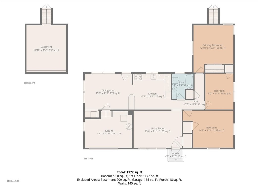 28 Glenbrook Road Warwick, RI 02889 - Photo 43 of 43 Floorplan including the basement under the primary bedroom addition. There is also a crawl space under part of the home (access in garage)