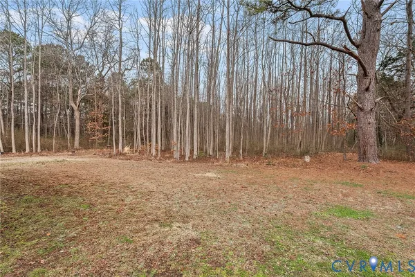 a backyard of a house with large trees