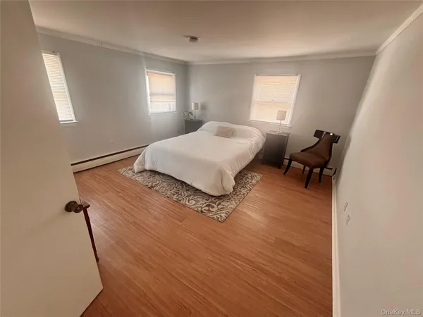 a view of a backyard with large trees