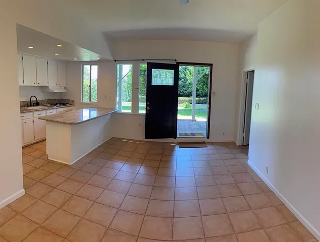 a kitchen with a sink a counter top space and cabinets