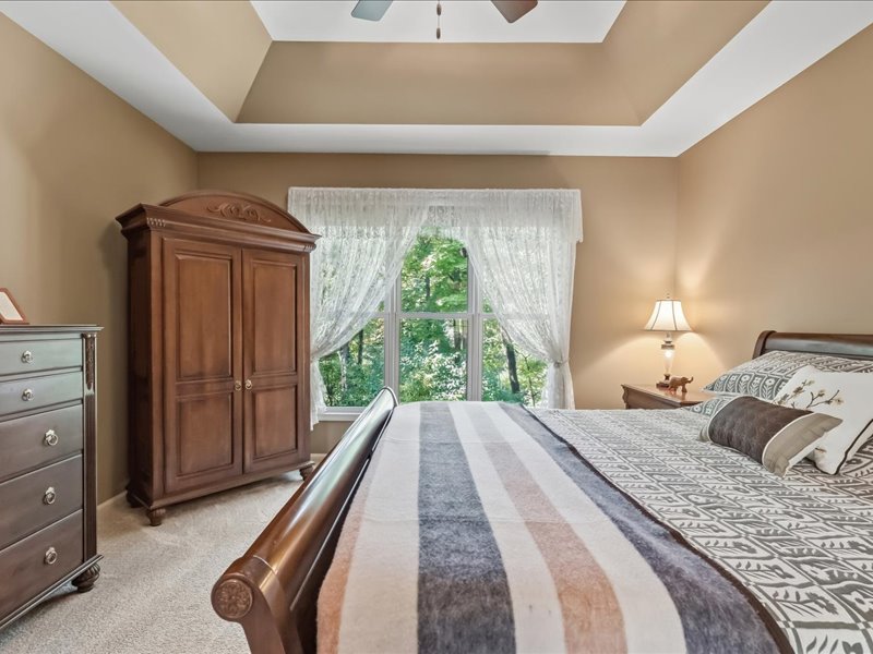 1168 Mt Pleasant Road Bangor, PA 18013 - Photo 49 of 100 A tray ceiling highlights this bedroom overlooking a wooded yard.