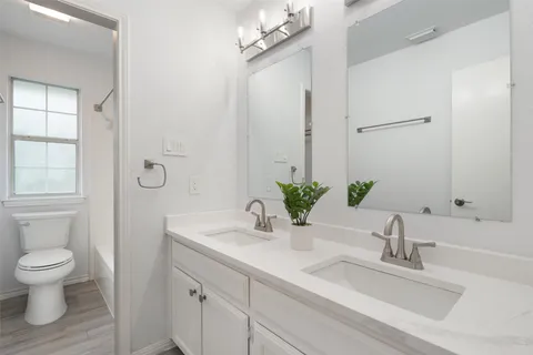 a bathroom with a sink a toilet and a mirror