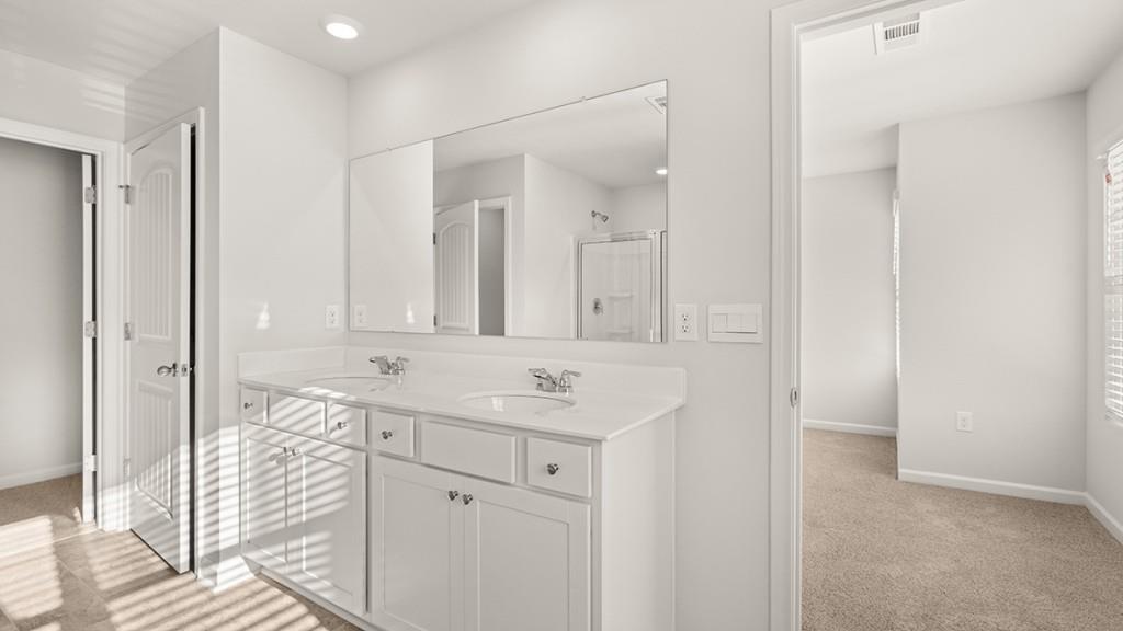 23 Rustin Ridge Dahlonega, GA 30533 - Photo 16 of 27 a bathroom with a sink a mirror and a shower