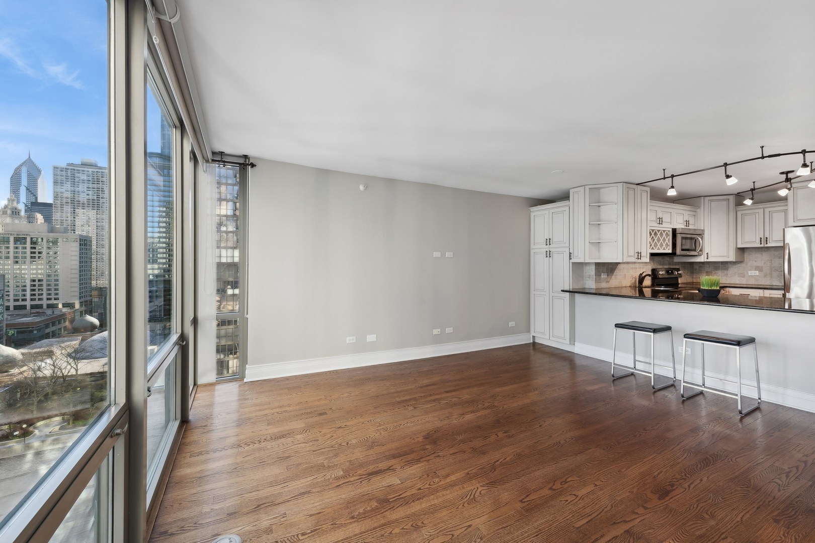 2 East Erie Street, Unit 1501 Chicago, IL 60611 - Photo 6 of 18 a view of kitchen with refrigerator sink and wooden floor