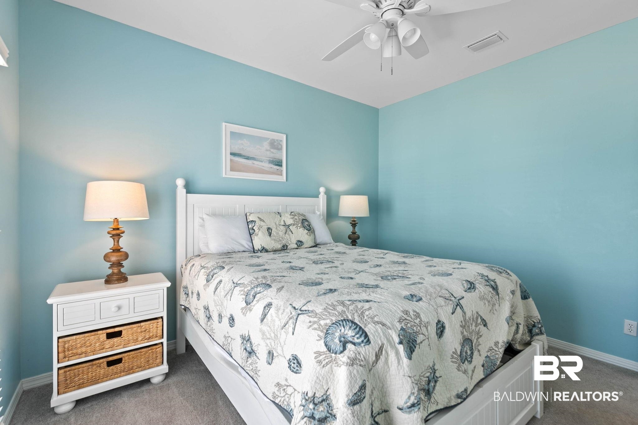 545 Plantation Road, Unit 3 Gulf Shores, AL 36542 - Photo 34 of 54 Bedroom with carpet and ceiling fan