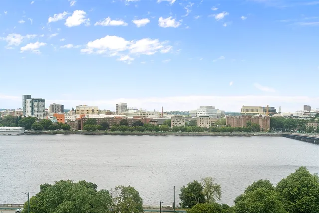 a view of a lake with a city
