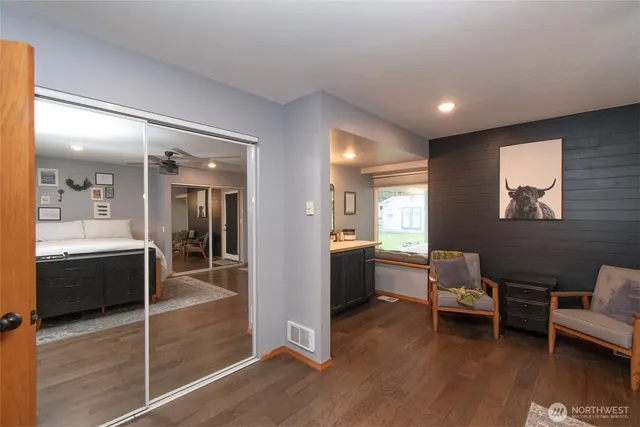 a view of a living room and dining room