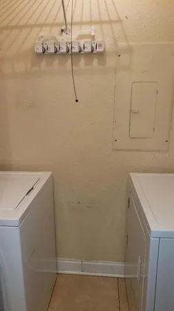 a view of a room with racks on the wall