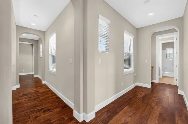an aerial view of a house with a garden
