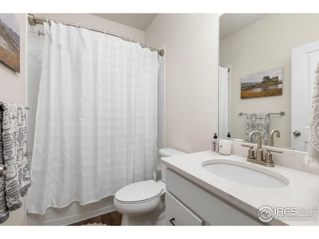 a bathroom with a sink a toilet and shower curtain