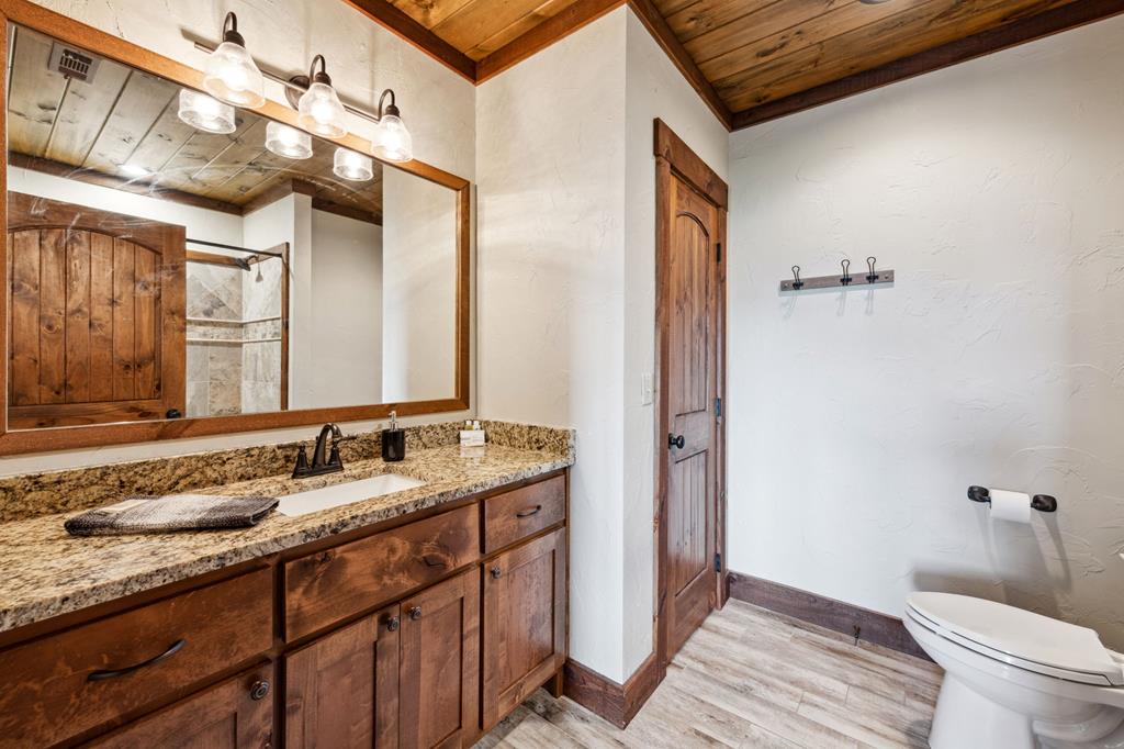 370 High Ridge Road Epworth, GA 30541 - Photo 58 of 61 a bathroom with a granite countertop sink toilet and shower