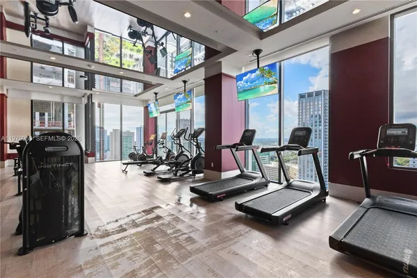 a view of a room with gym equipment