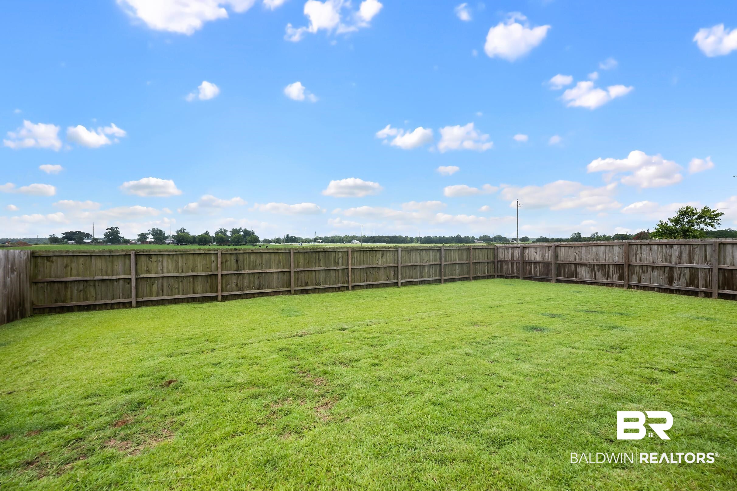 32030 Terranova Loop Lillian, AL 36549 - Photo 22 of 30 Expansive backyard featuring a lush green lawn, full perimeter wood fencing, and open sky overhead