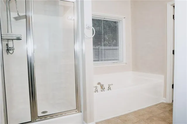 a bathroom with a bathtub