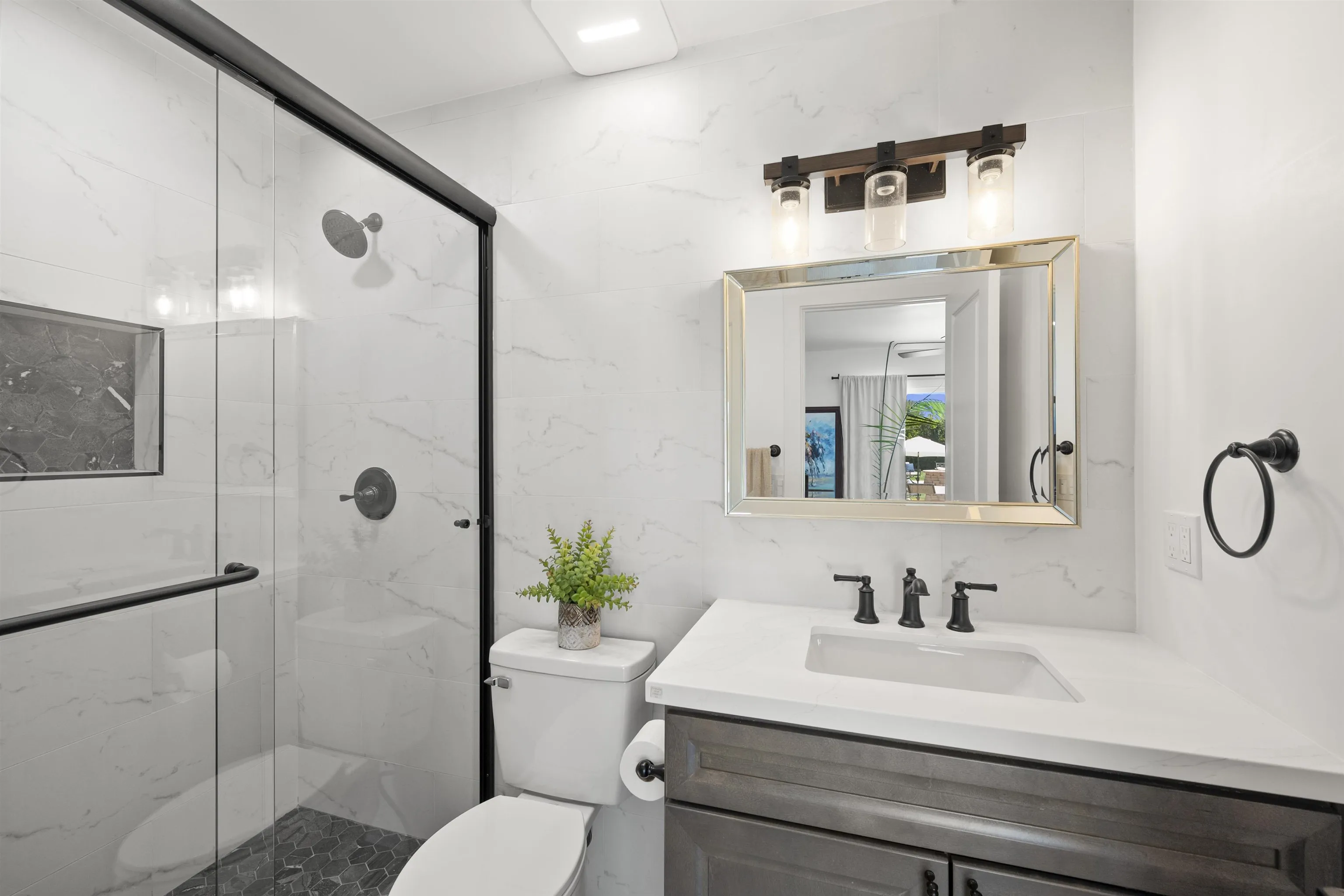 13367 Calle Colina Poway, CA 92064 - Photo 32 of 60 a bathroom with a sink vanity granite toilet and shower