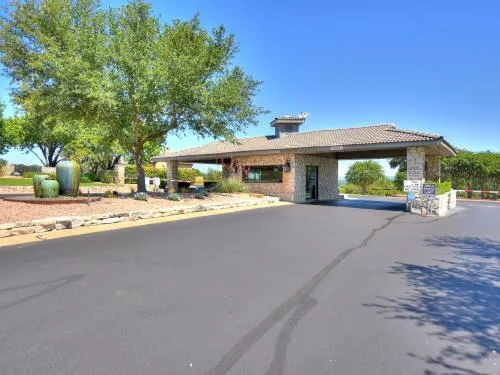a view of a building with a street
