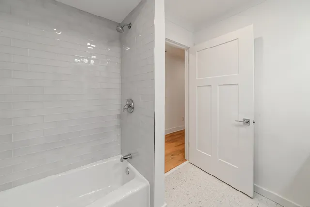 a bathroom with a bathtub