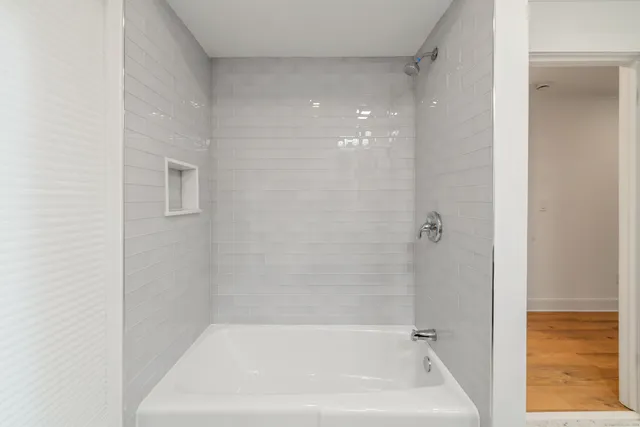 a bathroom with a bathtub