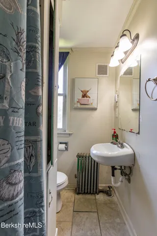a bathroom with a sink a toilet and a mirror