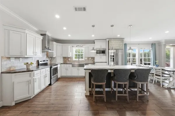 a kitchen with lots of counter top space