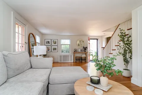 a living room with furniture flowerpot and a window