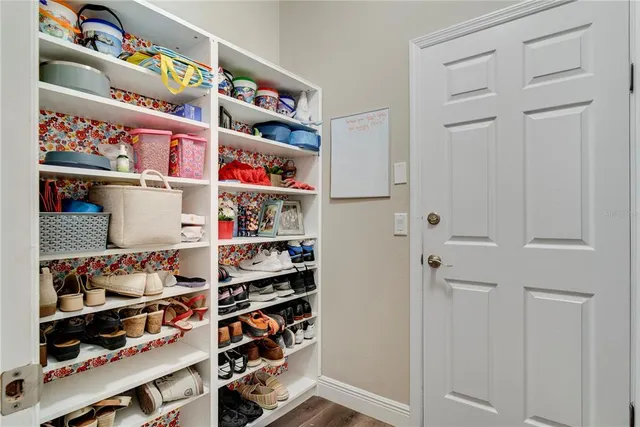a room with a book shelf