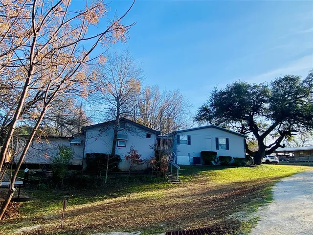 a view of a yard with plants and trees