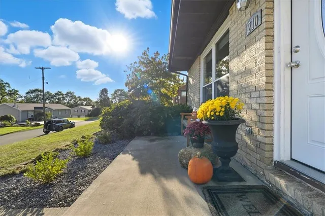 a vase of flowers sitting on a table in front of a door